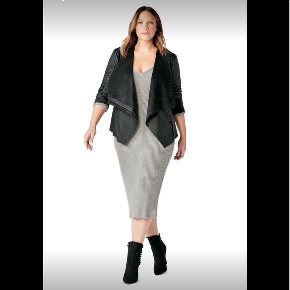 NWT Size Small JustFab Black Faux Leather Zip Up Drape Jacket - Picture 6 of 7